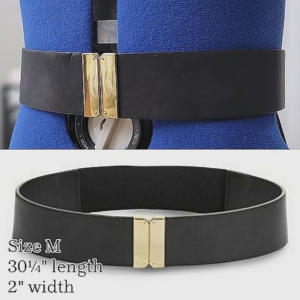 LRL black faux leather stretch belt